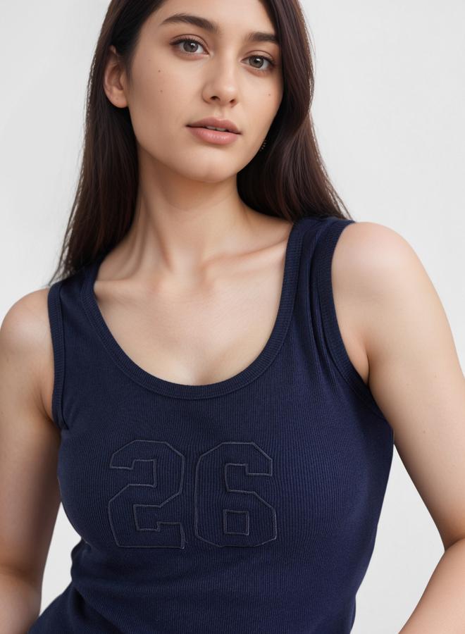 Styli Navy Fitted Embroidered Tank - Image 3